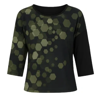 Conquista Women's Black Sheer Back Print Crop Top