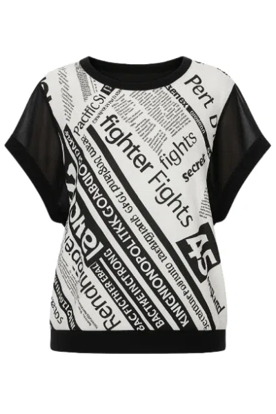 Conquista Women's Black Sheer Back Print Top