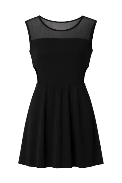 Conquista Women's Black Sheer Detail Skater Dress