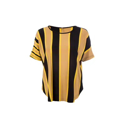 Conquista Women's Black Sheer Detail Stripe Top