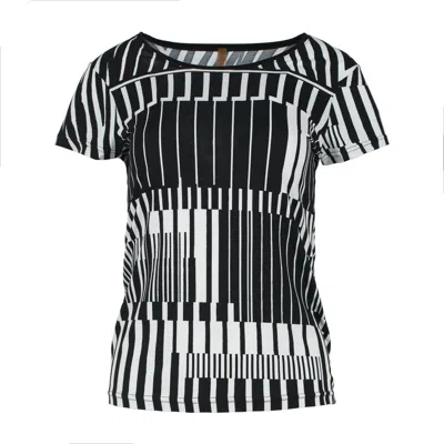 Conquista Women's Black Short Sleeve Print Detail Top