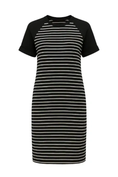 Conquista Women's Black Short Sleeve Striped Dress With Pockets