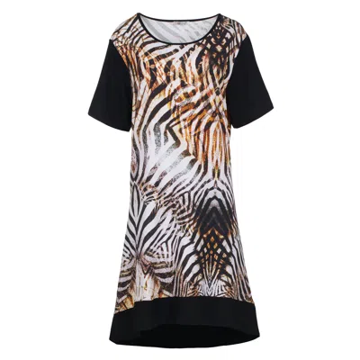 Conquista Women's Black Short Sleeve Tiger Print Dress Plus Size