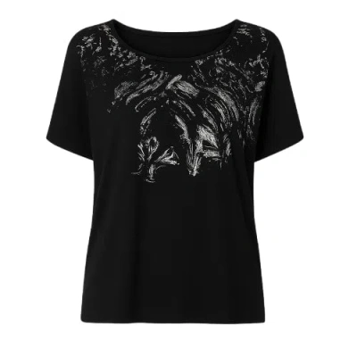 Conquista Women's Black Short Sleeve Top With Foil Print