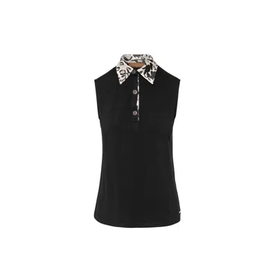 Conquista Women's Black Silk Blend Sleeveless Top With Polo Collar