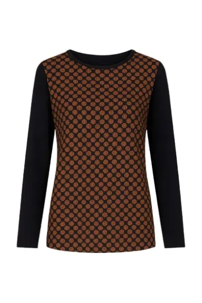 Conquista Women's Black Silk Detail Long Sleeve Top