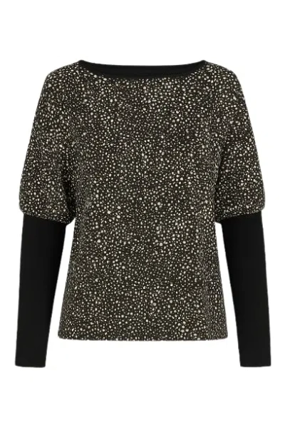 Conquista Women's Black Sleeve Detail Print Top