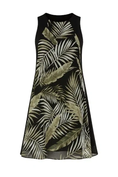 Conquista Women's Black Sleeveless A Line Print Chiffon Dress