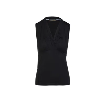 Conquista Women's Black Sleeveless Faux Wrap Top