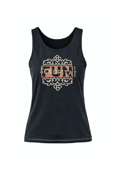 Conquista Women's Black Sleeveless Graphic Top
