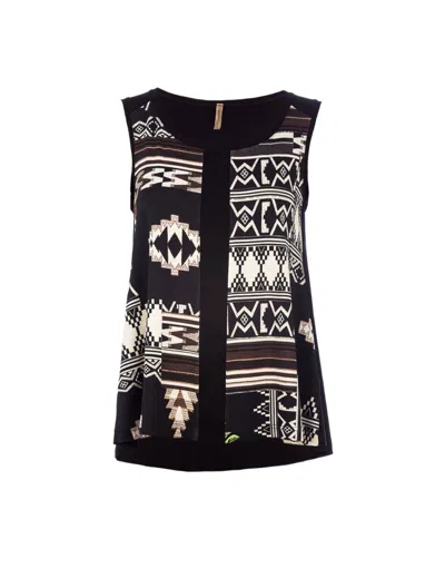Conquista Women's Black Sleeveless Jungle Print Top