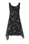 Conquista Women's Black Sleeveless Layer Dress With Net Detail In Black