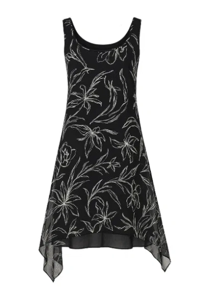 Conquista Women's Black Sleeveless Layer Dress With Net Detail