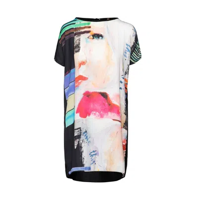 Conquista Women's Black Sleeveless Loose Fitting Print Dress