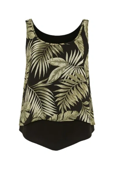 Conquista Women's Black Sleeveless Print Layer Top