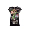 Conquista Women's Black Sleeveless Print Top  In Black