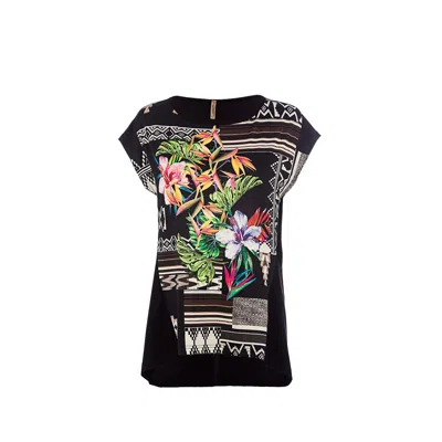 Conquista Women's Black Sleeveless Print Top