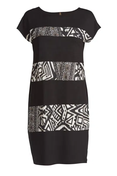 Conquista Women's Black Straight Dress With Print Detail