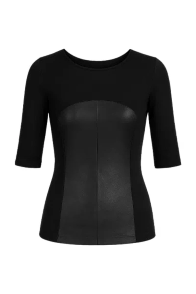 Conquista Women's Black Stretch Jersey Top With Faux Leather Detail