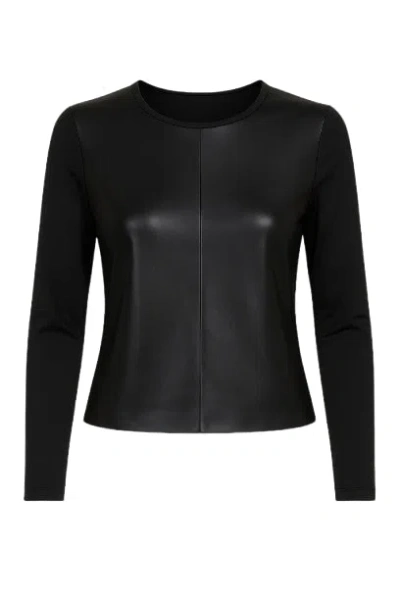 Conquista Women's Black Stretch Top With Leather Front