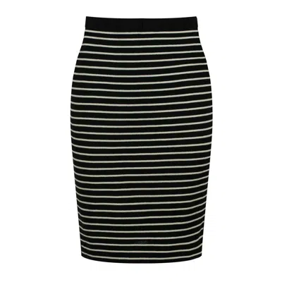 Conquista Women's Black Striped Pencil Skirt In Rib Knit Fabric