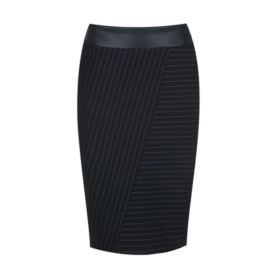 Conquista Women's Black Striped Punto Di Roma Midi Skirt