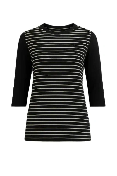 Conquista Women's Black Striped Top With Three-quarter Sleeves