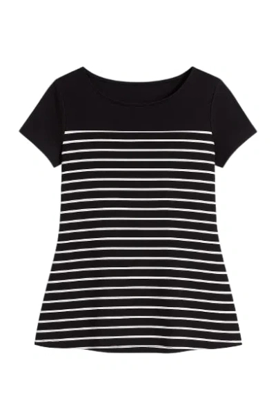 Conquista Women's Black Striped Top With Uneven Hemline