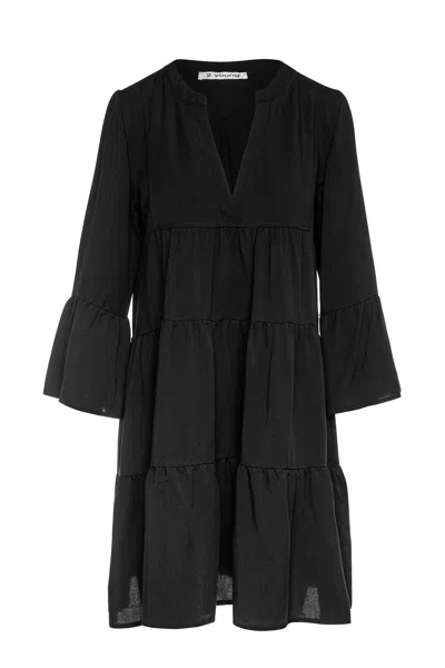 Conquista Women's Black Tencel Gathered Seams Dress