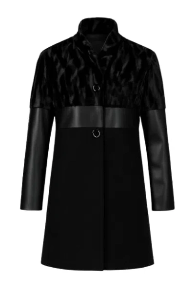 Conquista Women's Black Three Fabric Coat  Fashion