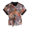 Conquista Women's Black Tie Detail Print Top In Black