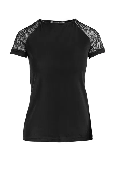 Conquista Women's Black Top With Voile Sleeves In Stretch Jersey Sustainable Fabric.