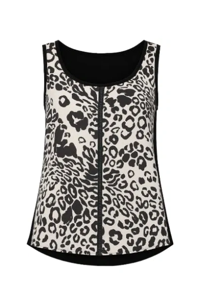 Conquista Women's Black V Neck Print Top With Trim Detail