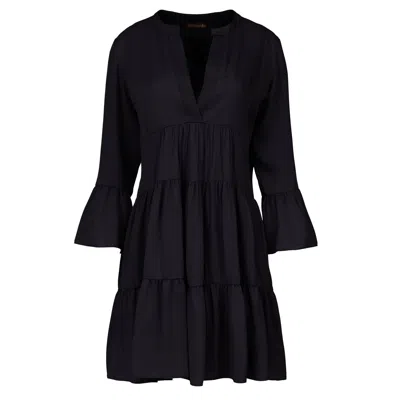 Conquista Women's Black Viscose Gathered Seams Dress