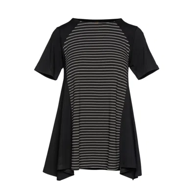 Conquista Women's Black / White Black Short Sleeve Top With Stripe Detail In Black/white