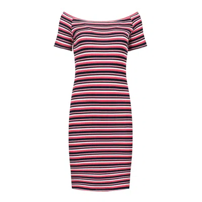 Conquista Women's Black / White / Red Striped Off-shoulder Fitted Dress - Red & Black In Black/white/red
