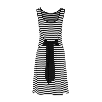 Conquista Women's Black / White Striped Dress With Tie Waist