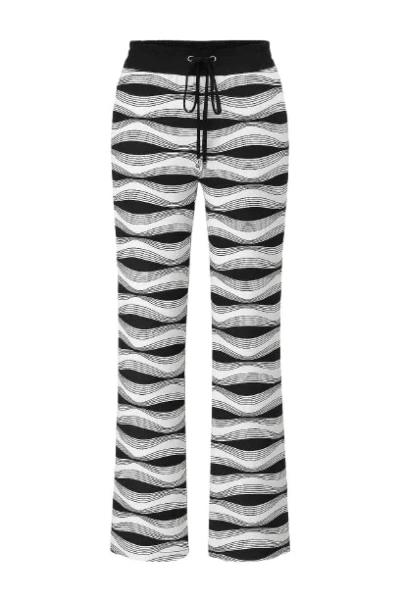 Conquista Women's Black Wide Pants In Stretch Print Fabric
