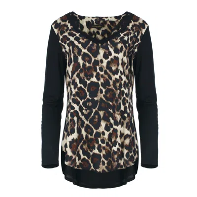 Conquista Women's Black Wild Instinct Mixed Media Top