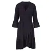 Conquista Women's Black Wrap Dress Viscose With Bell Sleeves. In Black
