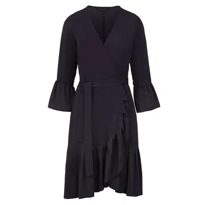 Conquista Women's Black Wrap Dress Viscose With Bell Sleeves.