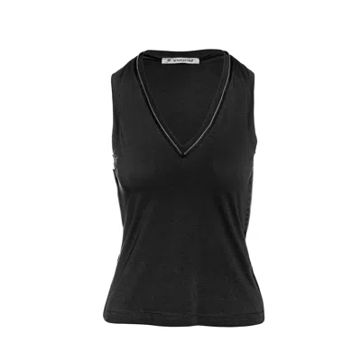 Conquista Women's Black Zip Detail Sleeveless Top