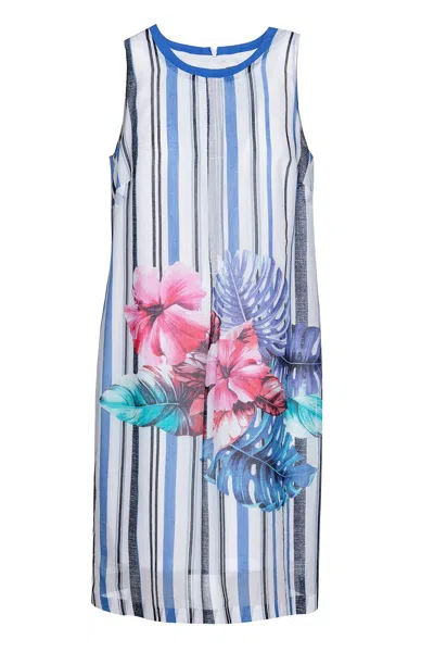 Conquista Women's Blue A Line Pleat Detail Cotton Dress