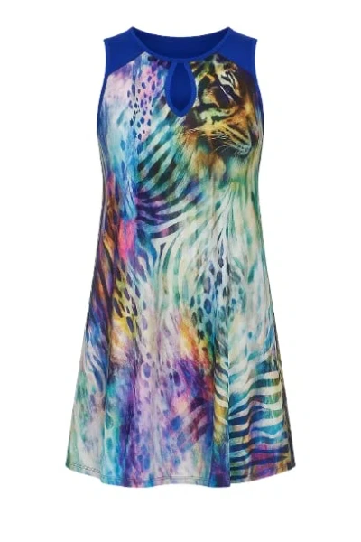 Conquista Women's Blue A-line Print Dress