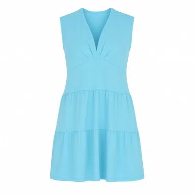 Conquista Women's Blue Aqua Sleeveless V-neck Jersey Dress – Loose Fit, Knee-length