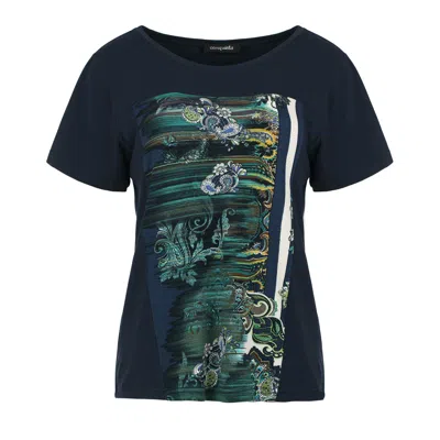 Conquista Women's Blue Artful Green Paisley Print Viscose Jersey Top