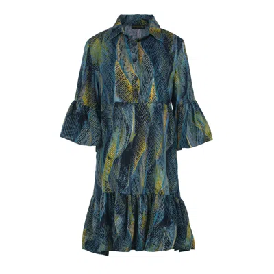 Conquista Women's Blue Azure Feather Print Viscose Dress