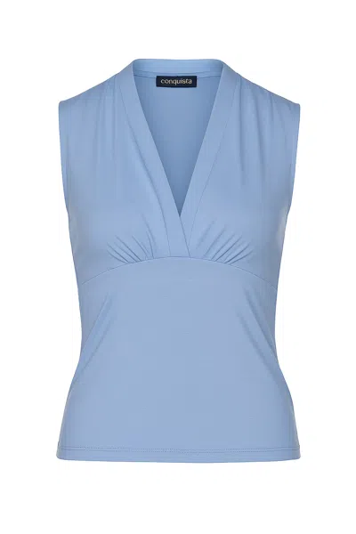 Conquista Women's Blue Bell Sleeveless V-neck Fitted Top – Soft Viscose-blend Fabric