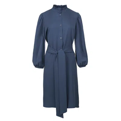 Conquista Women's Blue Belted Long Sleeve Indigo Dress