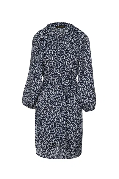 Conquista Women's Blue Belted Print Dress With Pockets